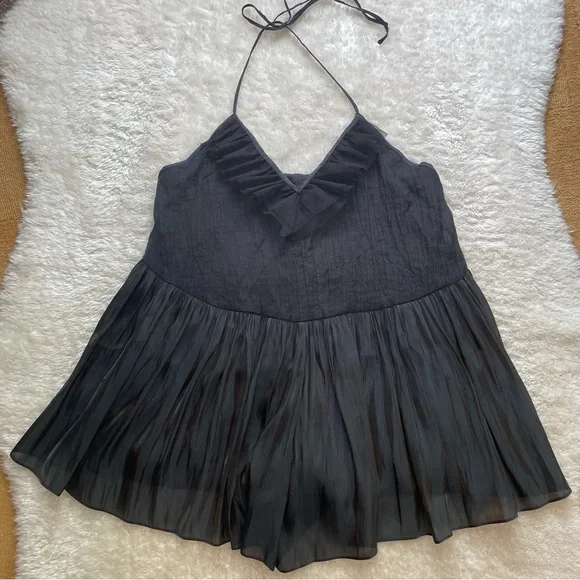 Free People Do a Twirl tiered ruffle halter backless mini skirt romper - Picture 3 of 14